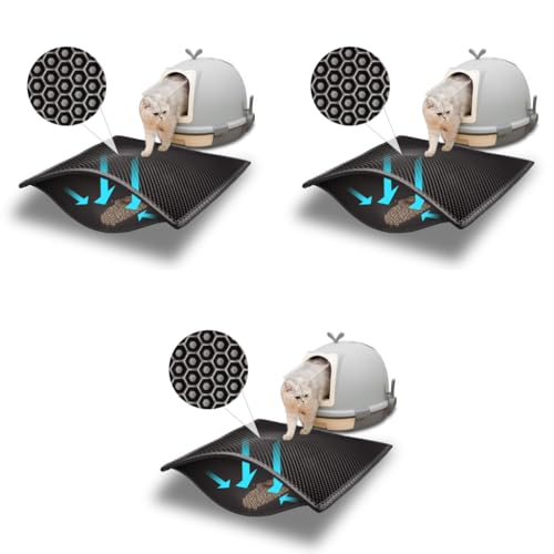Qpets® Cat Litter Mat Litter Box Honeycomb Double Layer Tray Waterproof EVA Material Durable Washable Play Easy Clean Filter Any Sand Black 45 x 60CM 3PCS Qpets® Cat Litter Mat Litter Box Honeycomb Double Layer Tray Waterproof EVA Material Durable Washable Play Easy Clean Filter Any Sand Black 45 x 60CM 3PCS